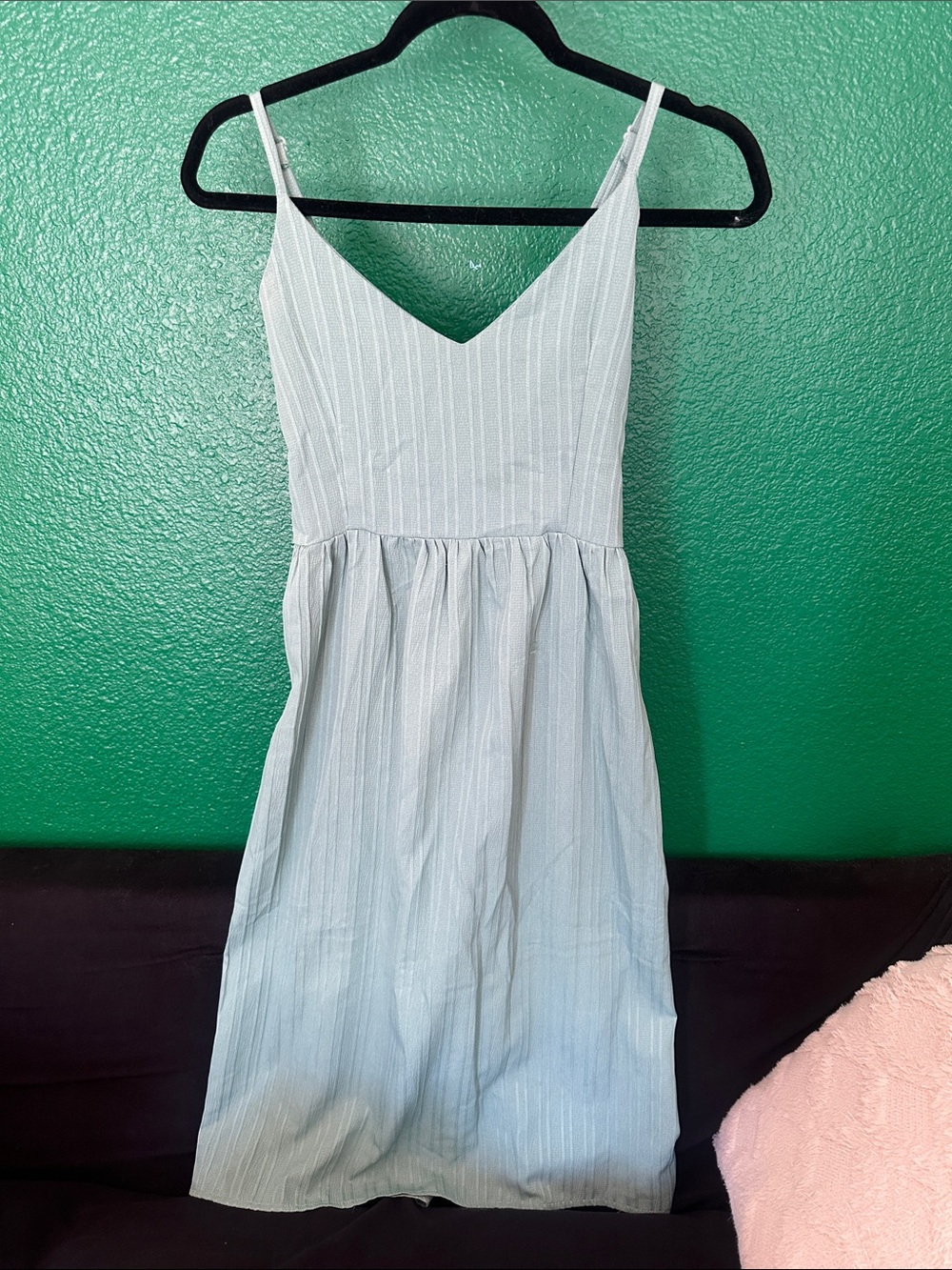 Light Blue/Green Striped Sundress with V-Neck